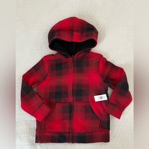 Old Navy Boys Cozy Sherpa-Lined Zip Hoodie Red Plaid 5T